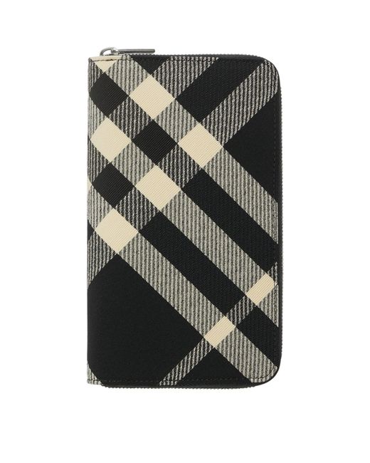 Burberry Gray Large Check Zip Wallet for men