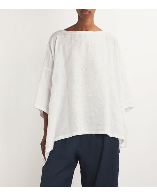 Eskandar White Linen-blend Embroidered Tunic Top
