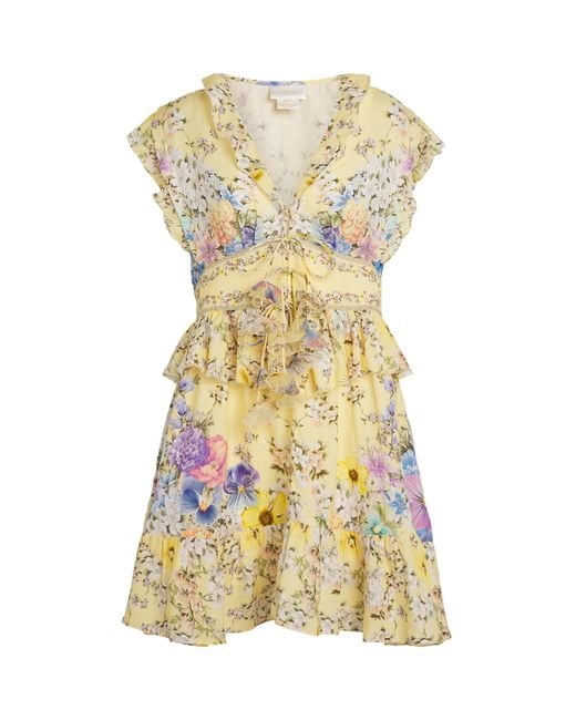 Camilla Yellow Linen Darling Buds Mini Dress