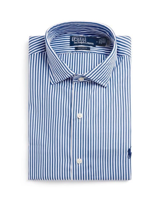 Polo Ralph Lauren Blue Cotton Stripe Custom Fit Shirt for men