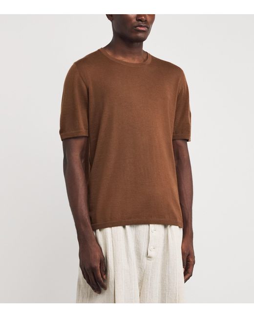 Johnstons Brown Superfine Cashmere T-Shirt for men