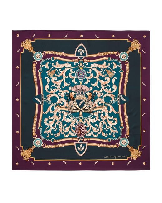 Aspinal Blue Silk Signature Shield Scarf