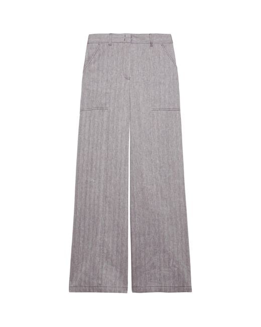 MAX&Co. Gray Linen-Cotton-Blend Chevron Trousers