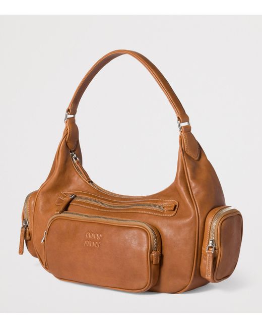 Miu Miu Brown Nappa Leather Pocket Top-Handle Bag