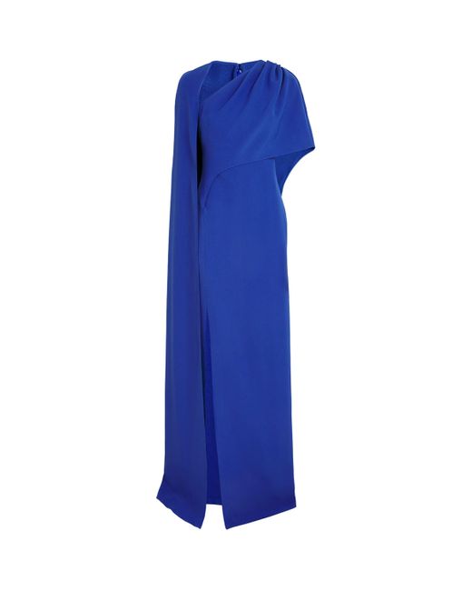Safiyaa Blue Crepe Contessa Cape Gown