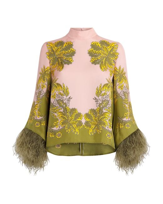 LaDoubleJ Green Ostrich Feather-Trim Scala Top