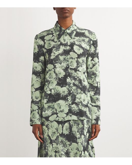 Tory Burch Green Satin Floral Shirt