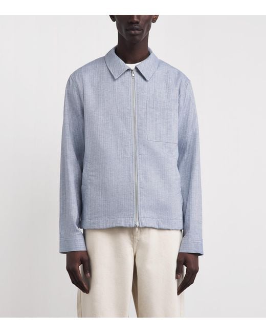 Wax London Blue Cotton-Linen Herringbone Eldon Jacket for men
