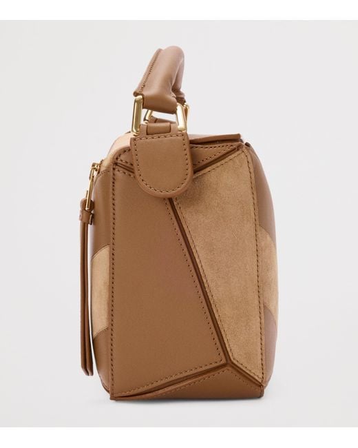 Loewe Brown Small Leather Stripe Puzzle Edge Top-Handle Bag