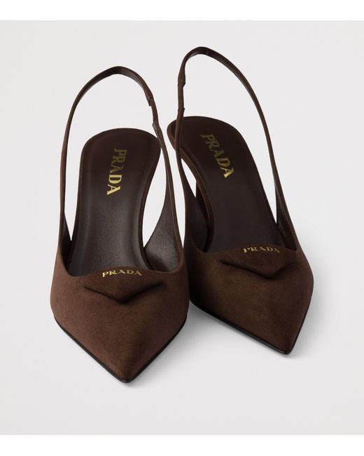 Prada Brown Suede Triangle Slingback Pumps 75