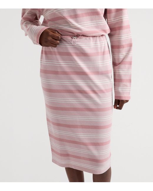 Prada Pink Mohair-Wool Stripe Midi Skirt