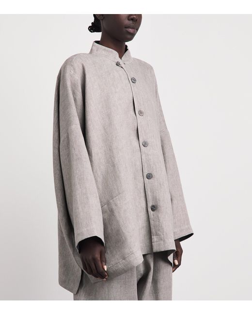 Eskandar Gray Linen Wide Longline Jacket