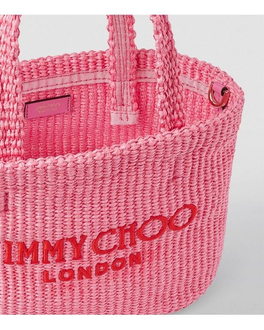 Jimmy Choo Pink Mini Raffia Beach Tote Bag