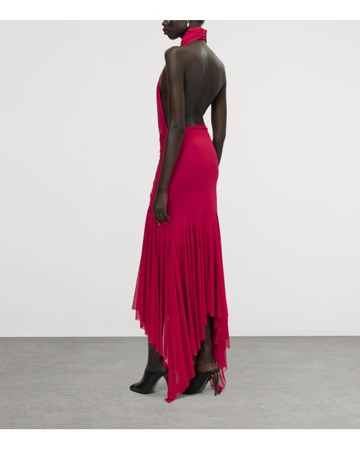 McQueen Red Asymmetric Draped Maxi Dress