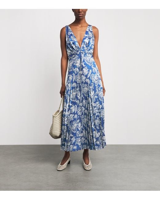 Sandro Blue Floral V-Neck Maxi Dress