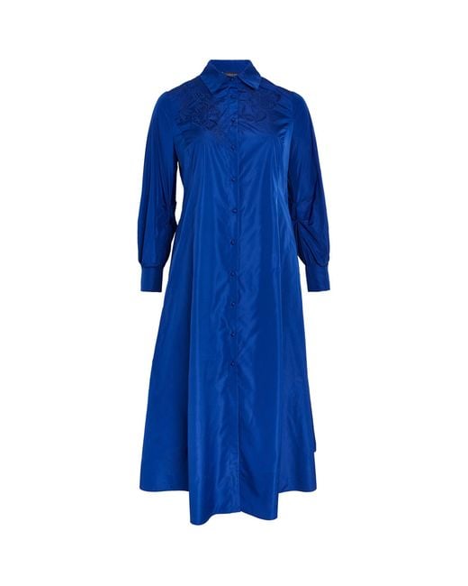 Marina Rinaldi Blue Taffeta Shirt Maxi Dress