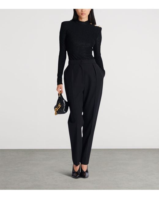 Balmain Black Bouclette Monogram Top