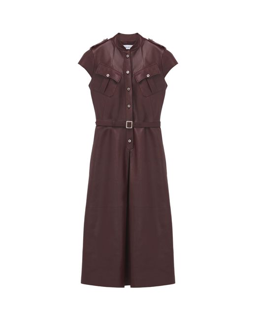 McQueen Brown Leather Uniform Midi Dress
