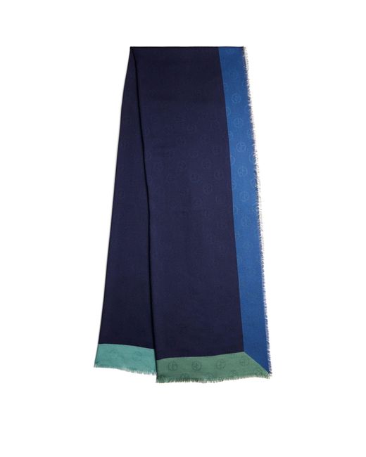 Giorgio Armani Blue Wool-silk Logo Scarf for men