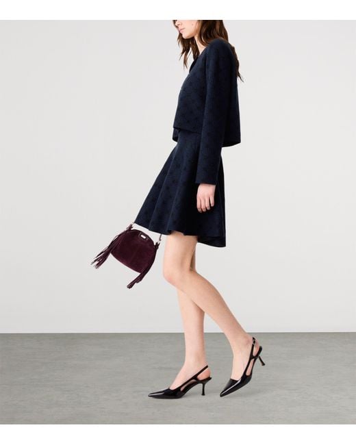 Maje Blue Embellished Jacquard Cropped Cardigan
