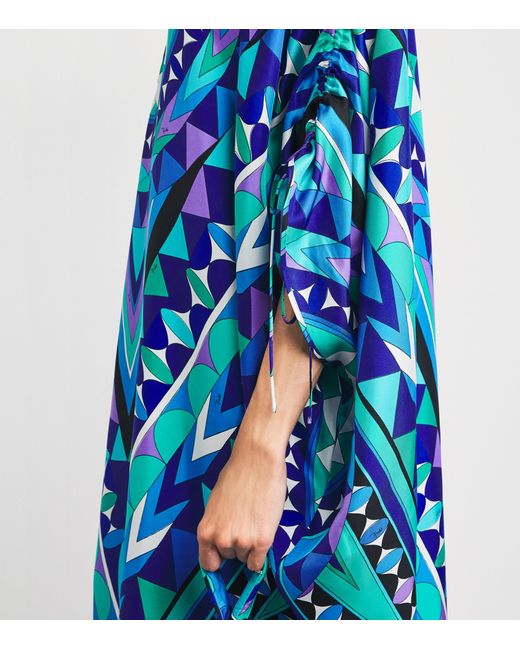 Emilio Pucci Blue Silk Printed Kaftan Maxi Dress