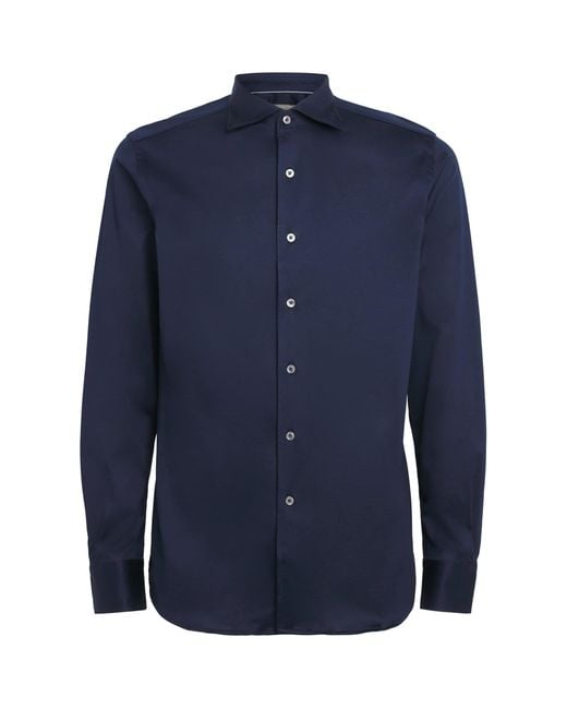 Canali Blue Cotton Cutaway Collar Shirt for men
