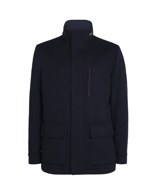 Paul & Shark Blue Cashmere Padded Hybrid Coat for men