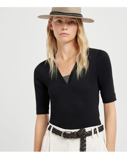Brunello Cucinelli Black Stretch-Cotton Monili-Detail T-Shirt