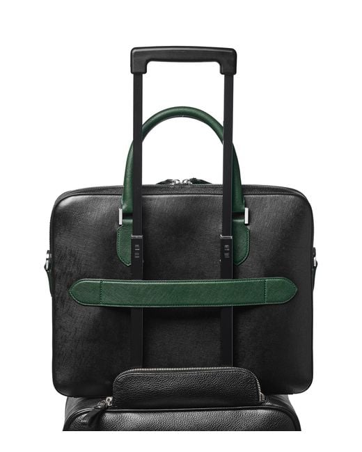 Aspinal Black Slim Leather Shield Briefcase for men
