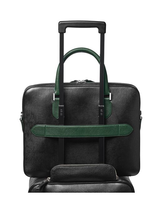 Aspinal Black Slim Leather Shield Briefcase for men