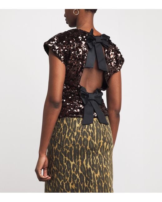 Ganni Black Sequin-Embellished Open-Back Top