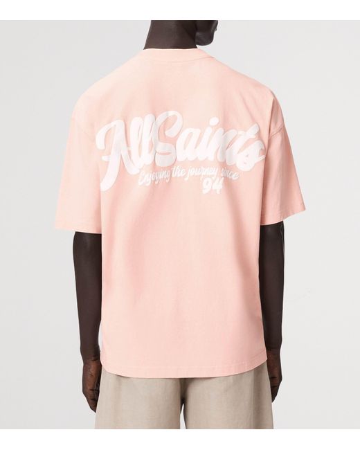 AllSaints Pink Organic Cotton Oversized Odyssey T-Shirt for men