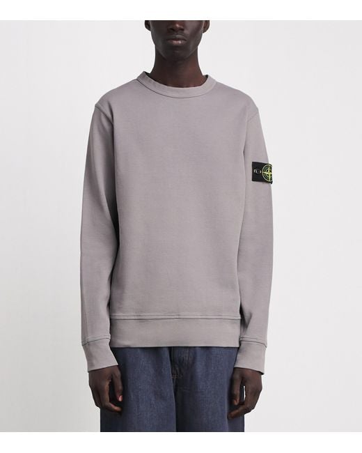 Stone Island Gray Cotton Rib-Knit Compass Sweatshirt for men