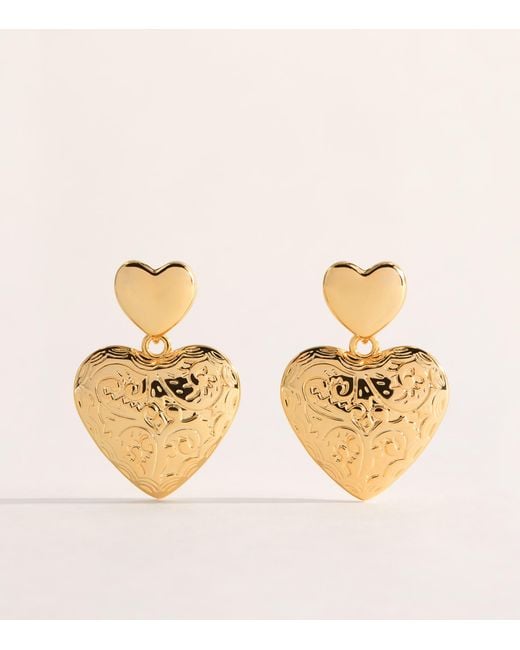 Self-Portrait Metallic Double-Heart Drop Earrings