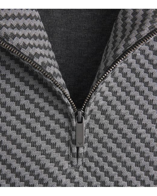 Emporio Armani Gray Jacquard Half Zip Pullover for men