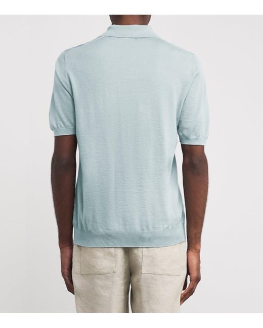 Johnstons Blue Superfine Cashmere Polo Shirt for men