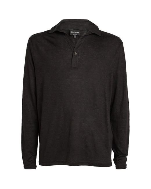 Giorgio Armani Black Linen Polo Shirt for men