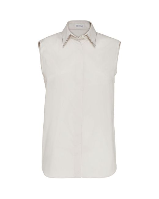 Brunello Cucinelli White Sleeveless Button-down Shirt