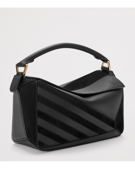 Loewe Black Small Leather Stripe Puzzle Edge Top-Handle Bag