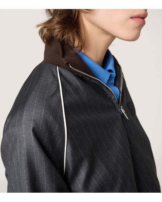 Miu Miu Gray Wool Pinstripe Bomber Jacket