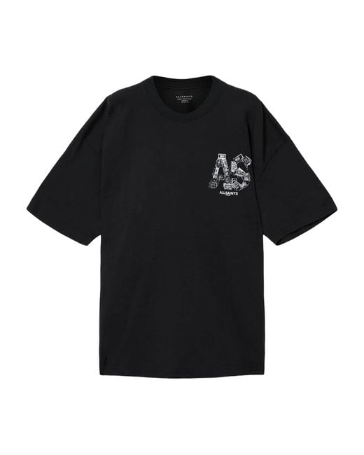 AllSaints Black Organic Cotton Mixtape T-Shirt for men