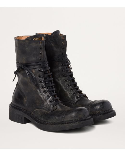 Miu Miu Black Leather Lace-Up Boots