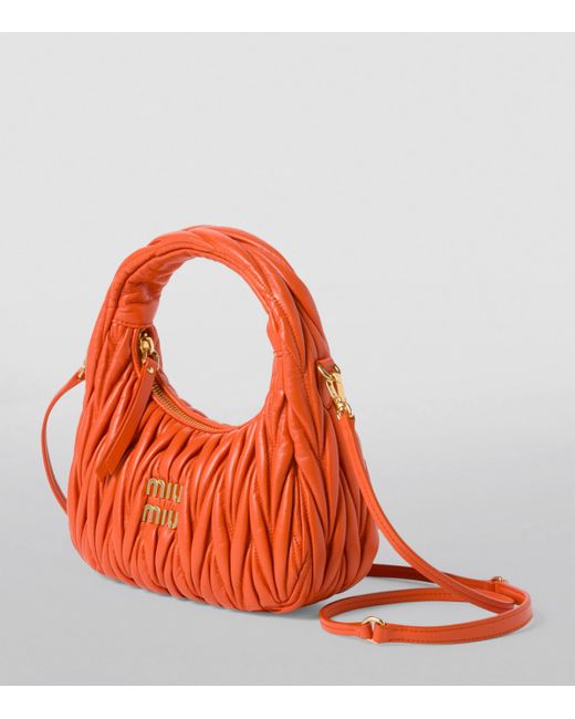 Miu Miu Orange Small Matelassé Leather Wander Top-Handle Bag