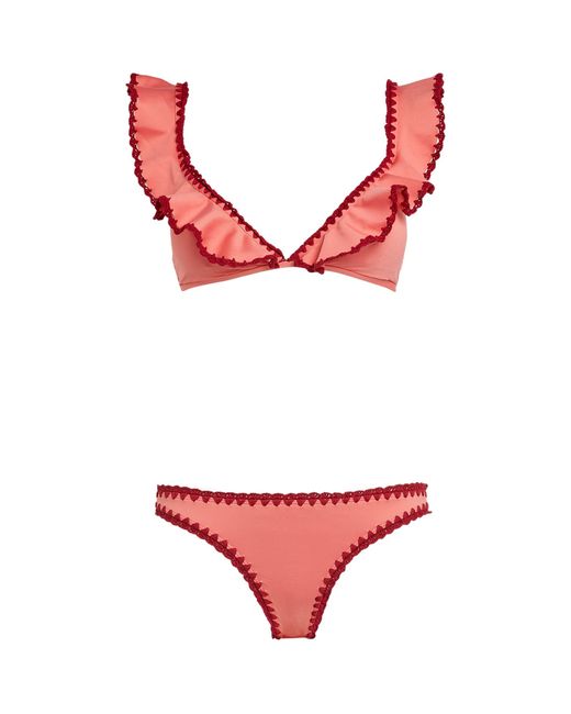 Zimmermann Synthetic Frilldetail Lyre Bikini in Red Lyst UK