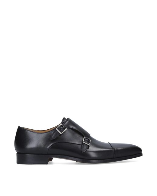 Magnanni Shoes Black Double Monk Strap Leather Shoes for men