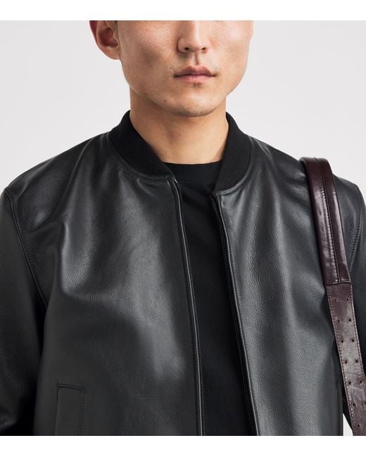 Sandro Black Leather Bomber Jacket for men