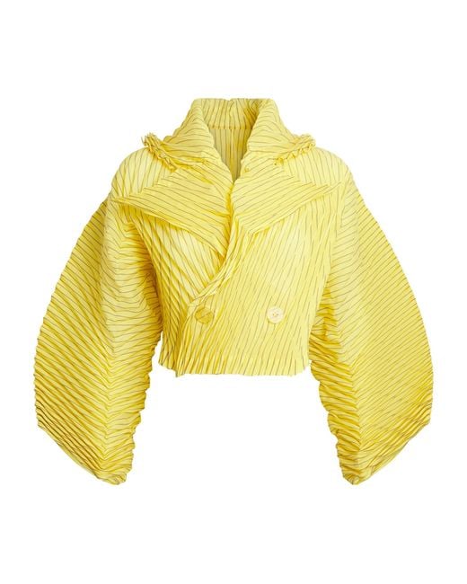 Issey Miyake Yellow Hand Pleats Stripe Jacket