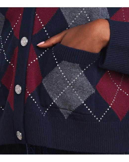 Maje Blue Wool Argyle Cardigan