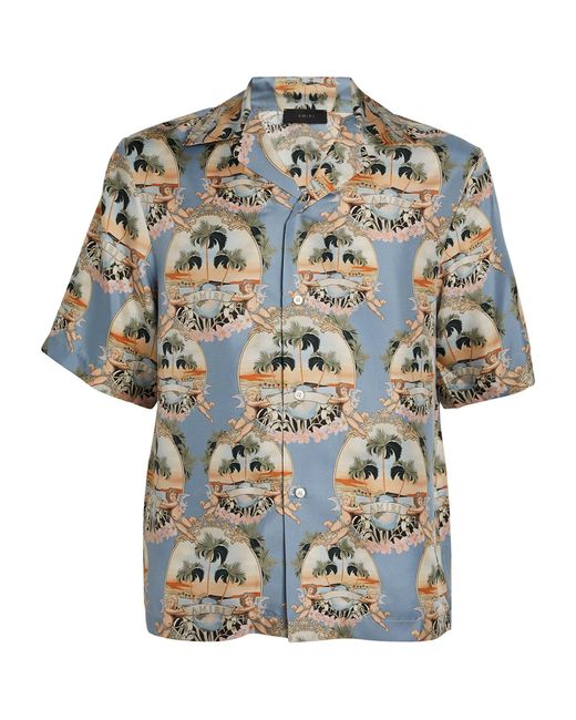 Amiri Gray All-over Palm Print Bowling Shirt for men