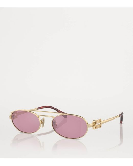 Miu Miu Pink Metal Oval Sunglasses